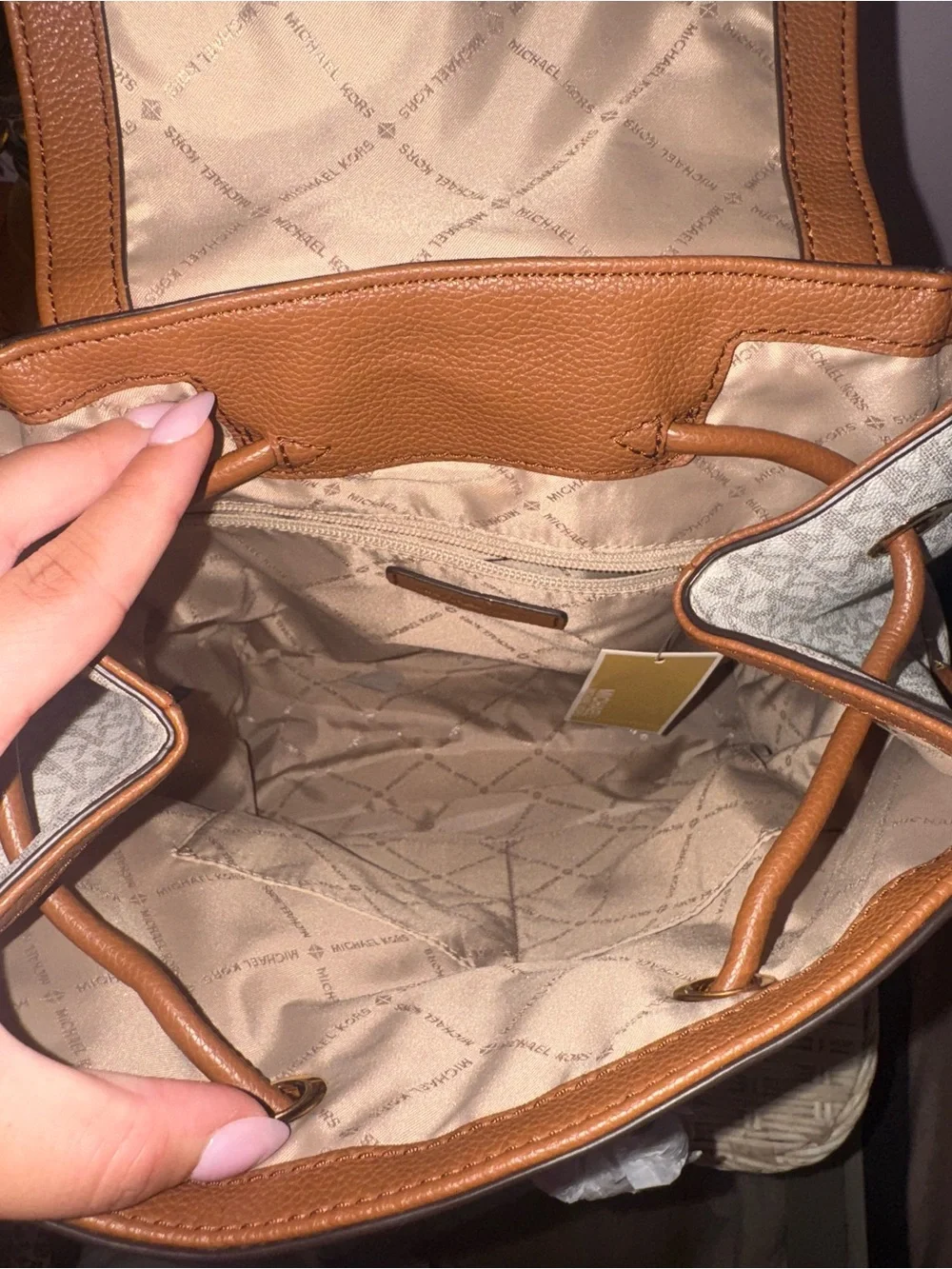 Michael Kors Cream and Brown MK Logo Backpack